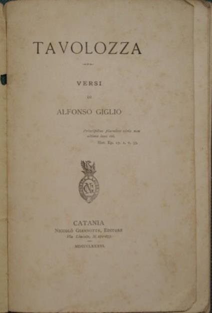 Tavolozza. Versi - Alfonso Giglio - copertina