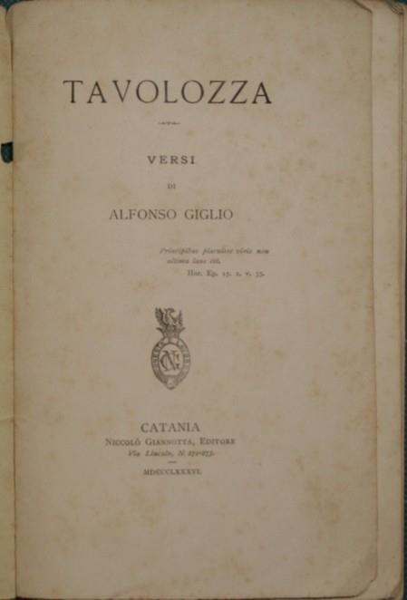 Tavolozza. Versi - Alfonso Giglio - copertina