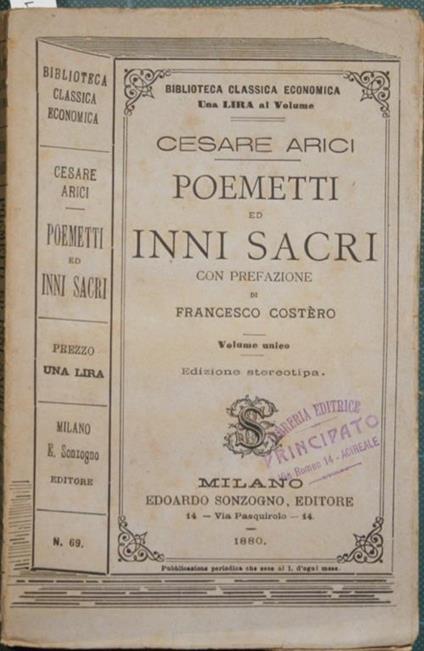 Poemetti ed inni sacri - Cesare Arici - copertina