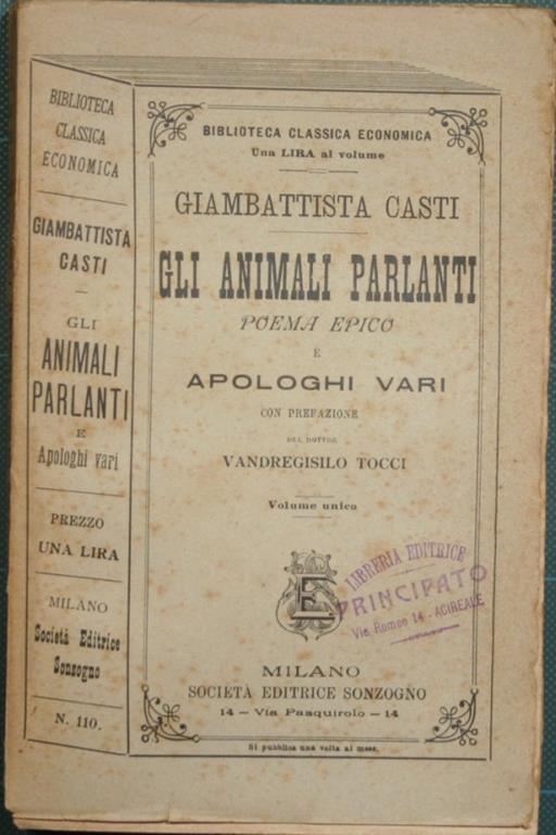 Gli animali parlanti. Poema epico e Apologhi vari - G. Battista Casti - copertina