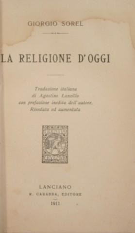 La religione d'oggi - Georges Sorel - copertina