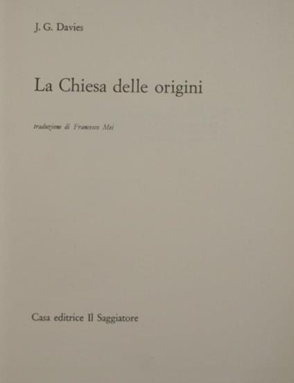 La Chiesa delle origini - J. G. Davies - copertina