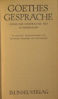 Goethes Gespräche Ohne Die Gespräche Mit Eckermann - Johann Wolfgang Goethe - copertina