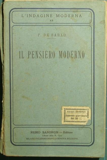 Il pensiero moderno - Francesco De Sarlo - copertina