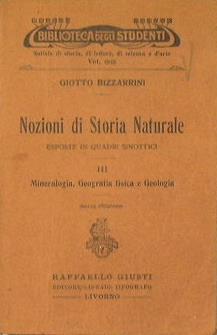 Nozioni di storia naturale esposte in quadri sinottici. Mineralogia, geografia fisica e geologia - Giotto Bizzarrini - copertina