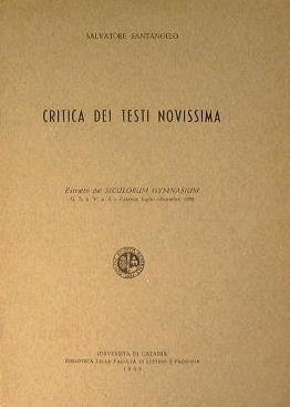 Critica dei testi novissima - Salvatore Santangelo - copertina