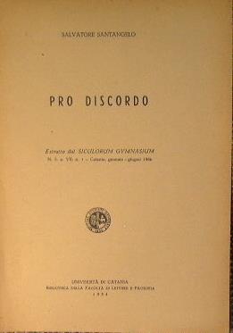 Pro discorso. Estratto dal Siculorum Gymnasium - Salvatore Santangelo - copertina