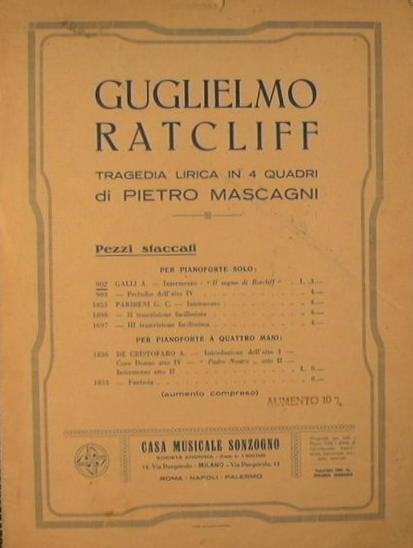 Guglielmo Ratcliff. Intermezzo '' Il sogno di Ratcliff '' - Pietro Mascagni - copertina