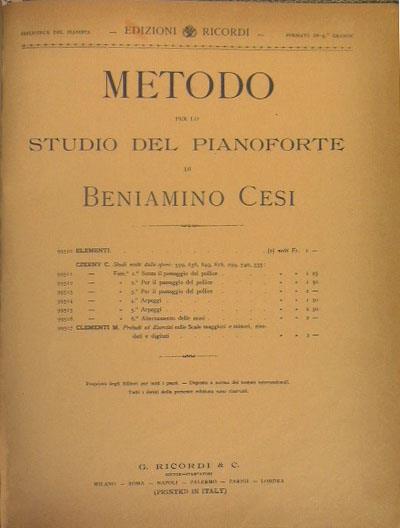 Metodo per lo studio del pianoforte - Beniamino Cesi - copertina