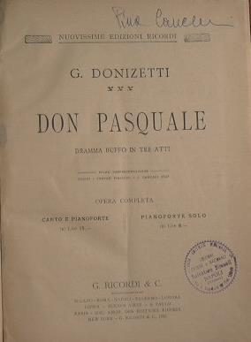 Don Pasquale. Dramma buffo in tre atti - Gaetano Donizetti - copertina