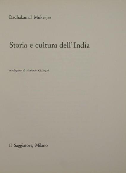 Storia e cultura dell'India - Radhakamal Mukerjee - copertina