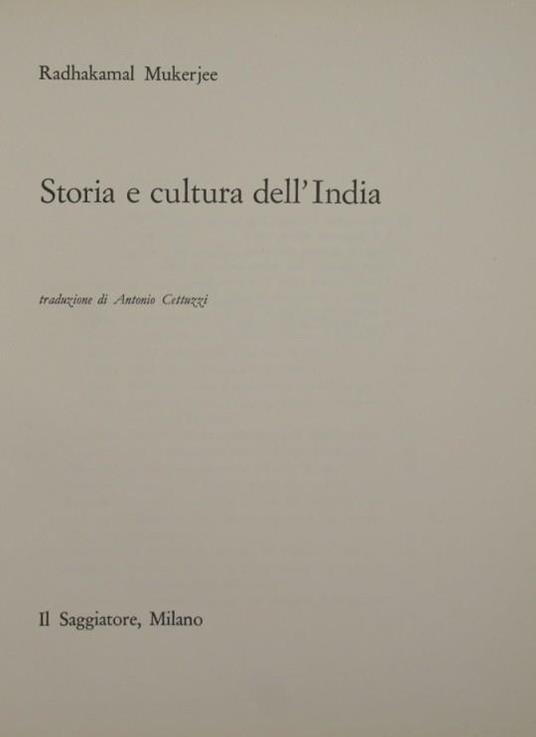 Storia e cultura dell'India - Radhakamal Mukerjee - copertina