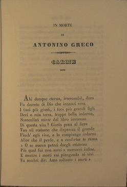 In morte di Antonino Greco. Carme - Antonio Abate - copertina
