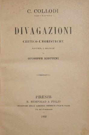 Divagazioni Critico-umoristiche. Prima edizione - Carlo Collodi - copertina