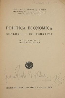Politica economica - Generale e corporativa - Luigi Fontana Russo - copertina