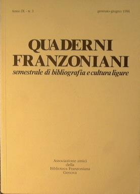 Quaderni Franzoniani. Semestrale di bibliografia e cultura ligure N° 15 - copertina