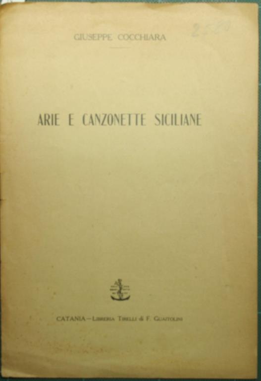 Arie e canzonette siciliane - Giuseppe Cocchiara - copertina