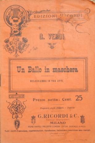 Un ballo in maschera. Melodramma in tre atti - Giuseppe Verdi - copertina