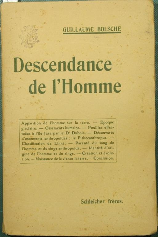 La escendance de l'homme - Wilhelm Bolsche - copertina