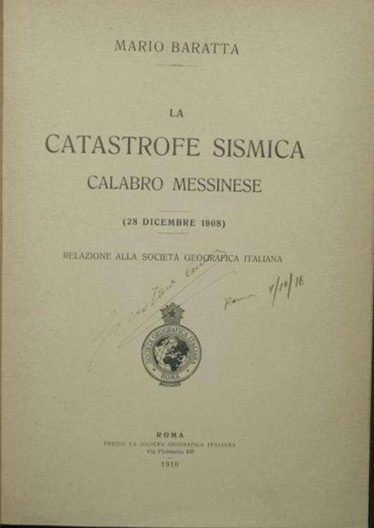 catastrofe sismica calabro messinese. 28 dicembre 1908 La - Mario Baratta - copertina