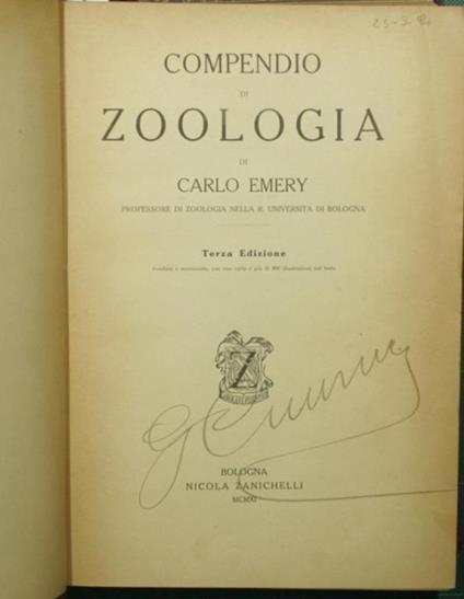 Compendio di zoologia - Carlo Emery - copertina