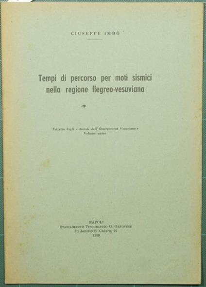 Tempo di percorso per moti sismici nella regione flegreovesuviana - Giuseppe Imbò - copertina