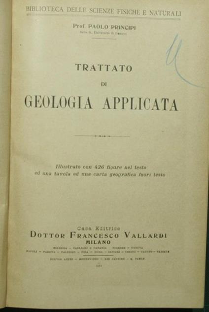 Trattato di geologia applicata - Paolo Principi - copertina