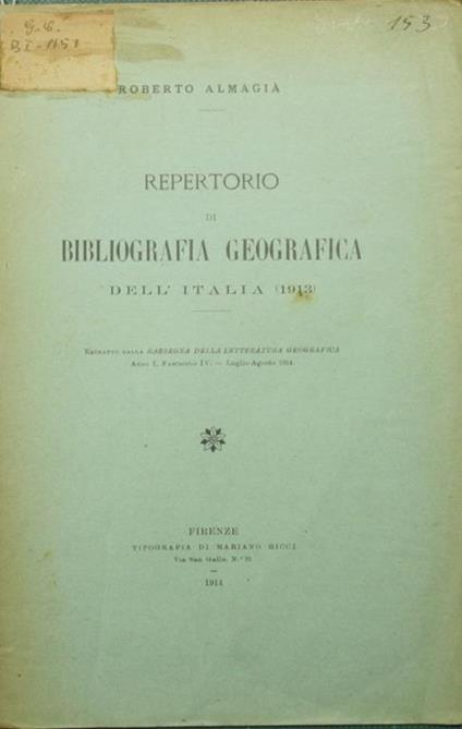 Repertorio di bibliografia geografica dell'Italia (1913) - Roberto Almagià - copertina