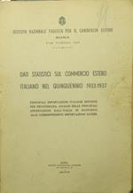 Dati statistici sul commercio estero italiano nel quinquennio 1933-1937 Principali importazioni italiane distinte per provenienza. Analisi delle principali esportazioni dall'Italia in rapporto alle corrispondenti importazioni estere