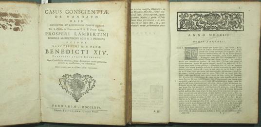 Casus conscientiae de mandato olim eminentiss. et reverendiss. domini domini Prosperi Lambertini S.E.E. Card. Ac Bononiae archiep. Ad casus conscientiae de mandato […] Appendix novissima Deinde Sanctissimi D. N. Papae Benedicti XIV propositi atque r - Prospero Lambertini - copertina