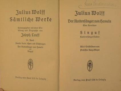 Julius Wolff samtliche Werke. Der Rattenfanger von halem - Julius Wolff - copertina