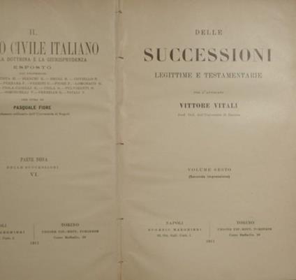 Delle successioni legittime e testamentarie. Vol. VI - Vittore Vitali - copertina