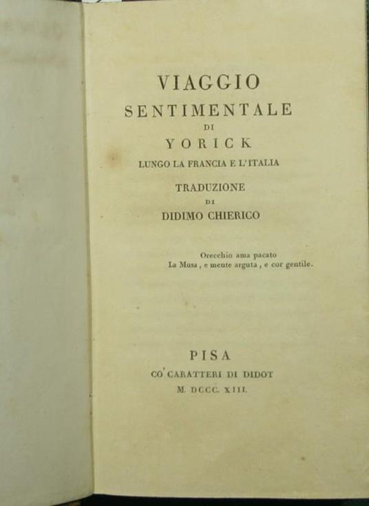 Viaggio sentimentale di Yorick. Lungo la Francia e l'Italia - Yorick - copertina