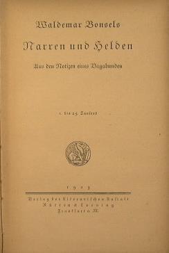 Narren und helden. Aus den Notizien eines Vagabunden - Waldemar Bonsels - copertina