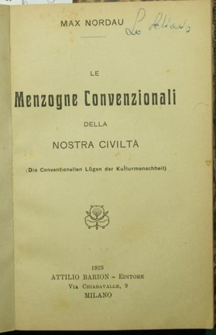 Le menzogne convenzionali della nostra civlità - Max Nordau - copertina