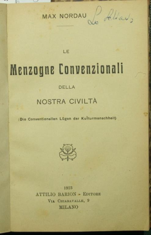 Le menzogne convenzionali della nostra civlità - Max Nordau - copertina