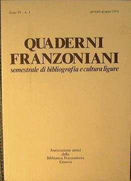 Quaderni Franzoniani. Semestrale di bibliografia e cultura ligure N° 7 - Claudio Paolocci - copertina