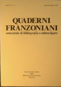 Quaderni Franzoniani. Semestrale di bibliografia e cultura ligure N° 9 - Claudio Paolocci - copertina