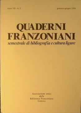 Quaderni Franzoniani. Semestrale di bibliografia e cultura ligure N° 13 - Claudio Paolocci - copertina