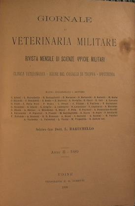 Giornale di veterinaria militare. Rivista mensile di scienze ippiche militari (clinica veterinaria - igiene del cavallo di truppa - ippotecnia) - L. Barucchello - copertina