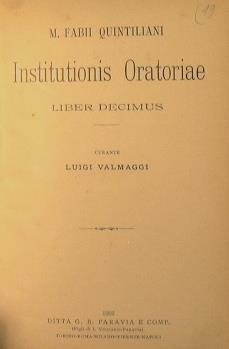 Institutionis oratoriae. Liber decimus - Marcus Fabius Quintilianus - copertina