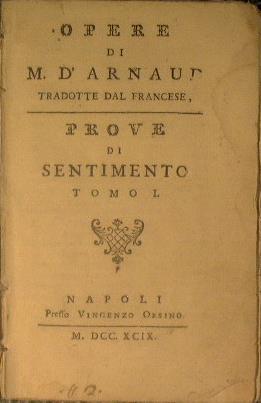 Prove di sentimento (Tomo primo e secondo) - François Thomas Marie d' Arnaud de Baculard - copertina