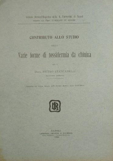 Contributo allo studio delle varie forme di tossidermia da chinina - Pietro Stancanelli - copertina