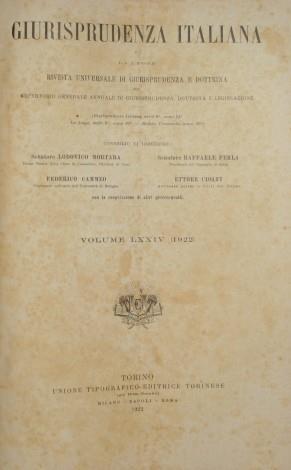 Giurisprudenza italiana e La legge. Vol. LXXIV. Anno 1922. Rivista universale di giurisprudenza e dottrina - Lodovico Mortara - copertina