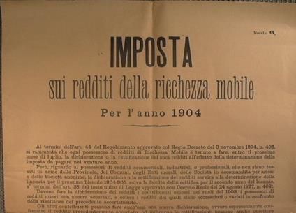 Bando comune di Carini Imposta sui redditi della ricchezza mobile per l'anno 1904 (modello 6) - copertina