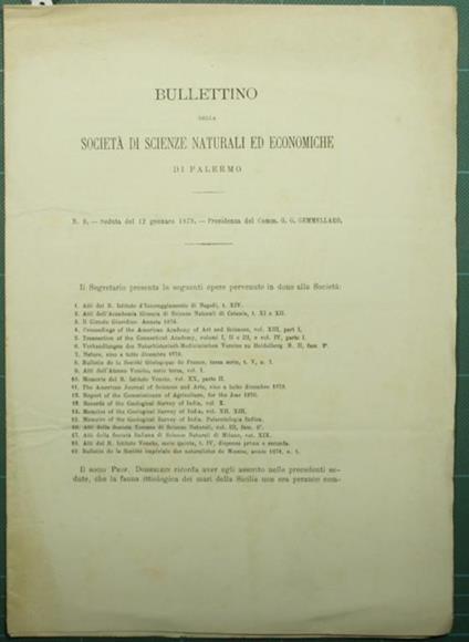 Bullettino della Società di scienze naturali ed economiche di Palermo. N. 9 - Emanuele Paternò - copertina