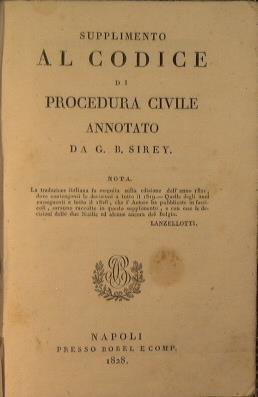 Supplimento al codice di procedura civile - G. B. Sirey - copertina