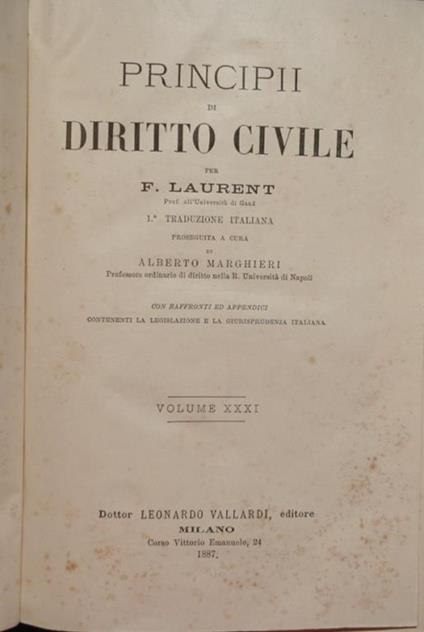 Principii di diritto civile. Voll. XXXI-XXXII - François Laurent - copertina