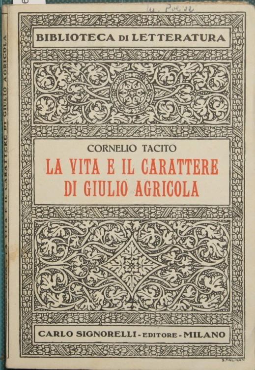 La vita e il carattere di Giulio Agricola - P. Cornelio Tacito - copertina