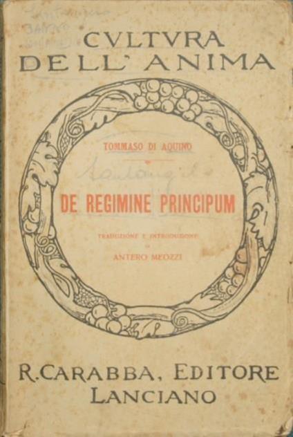 De regimine principum - Tommaso d'Aquino (san) - copertina